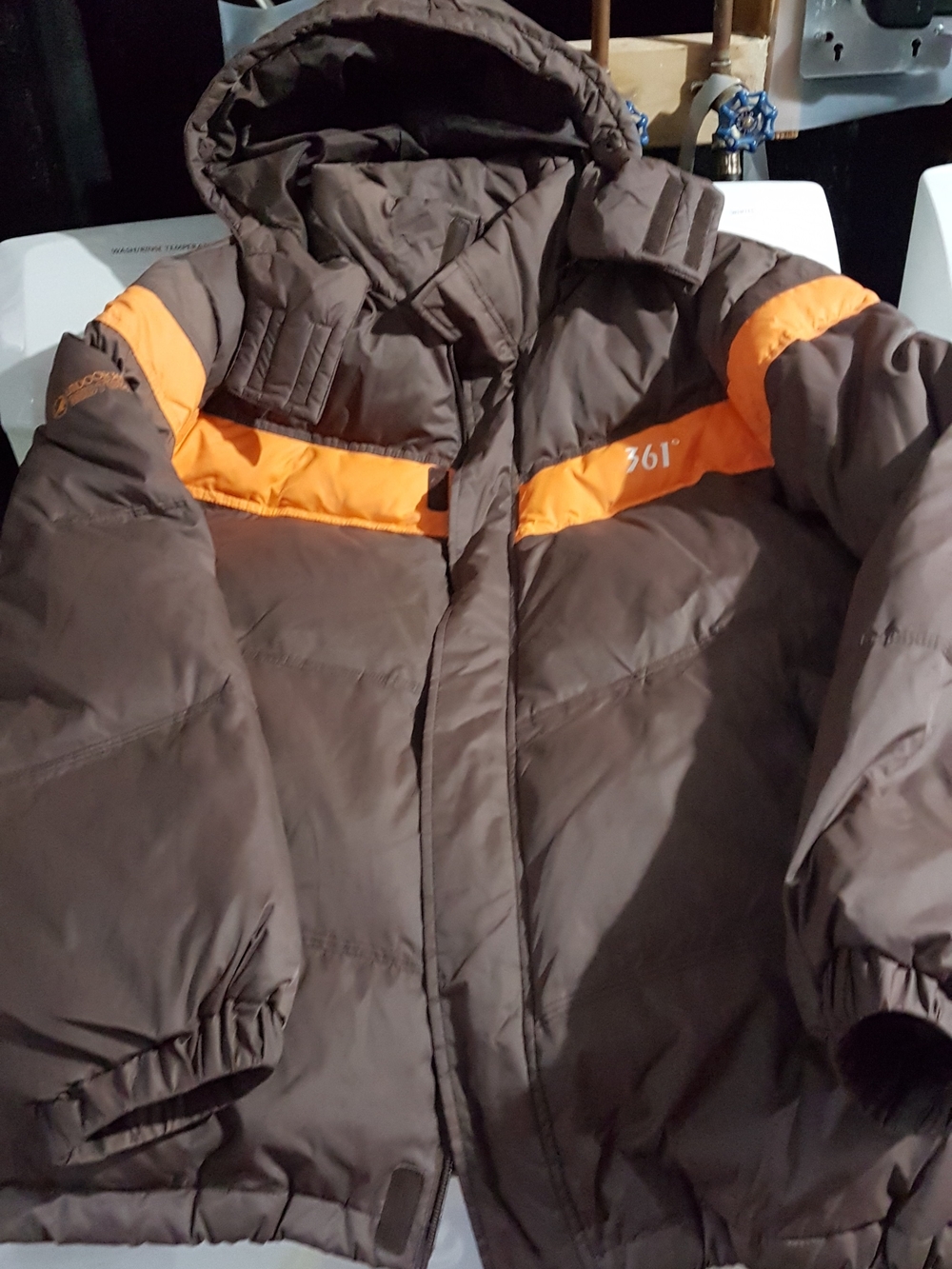 361° Men's Brown Puffer Jacket with Orange Accent